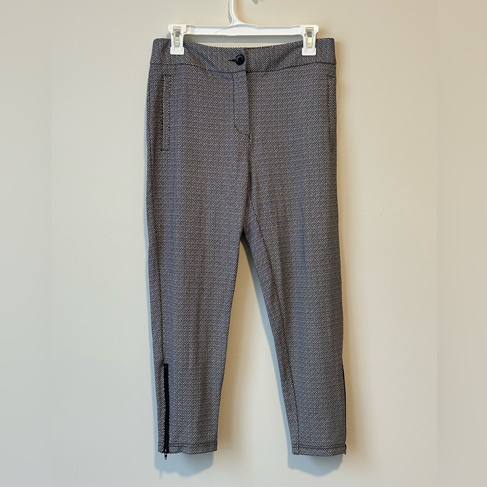 Betabrand Dress Pant Leggings Medium Short Petite Gray Black Pattern